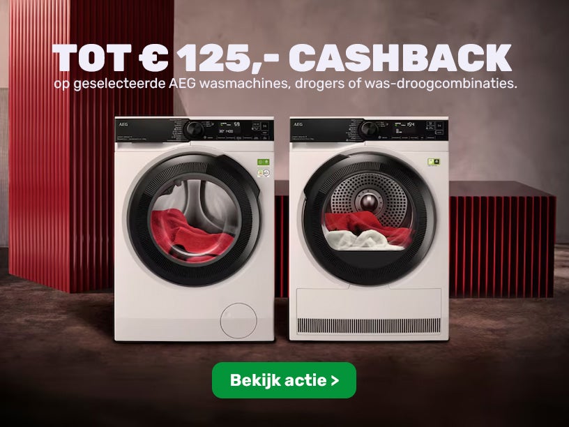 Tot €125,- cashback op geselecteerde AEG wasmachines, drogers en was-droogcombinaties