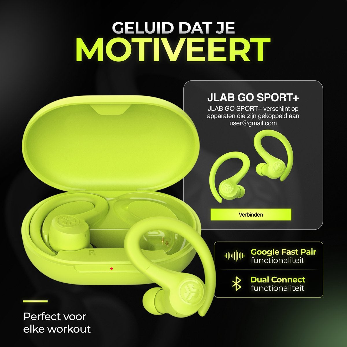 JLab Go Air Sport True Wireless Neon Geel