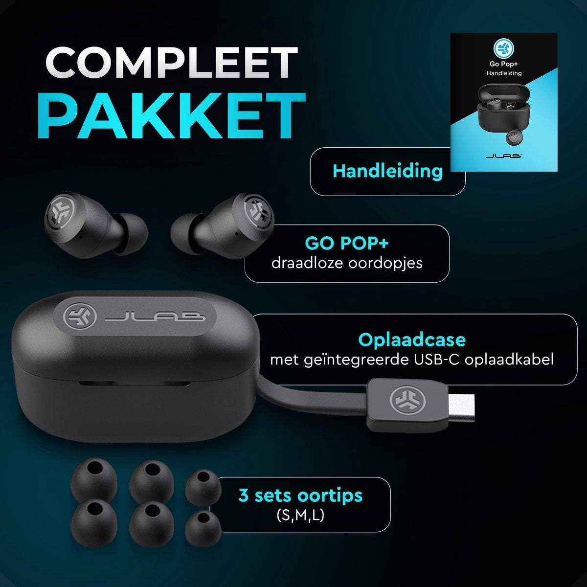 JLab Go Air Pop True Wireless Zwart