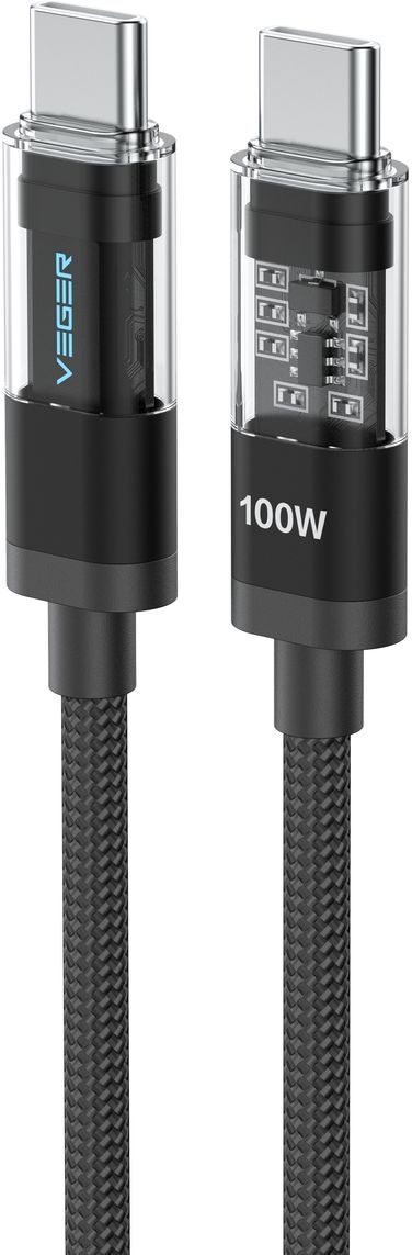 Veger CC16 USB-C naar USB-C kabel 1.5m Braided Aluminium 100 Watt met display