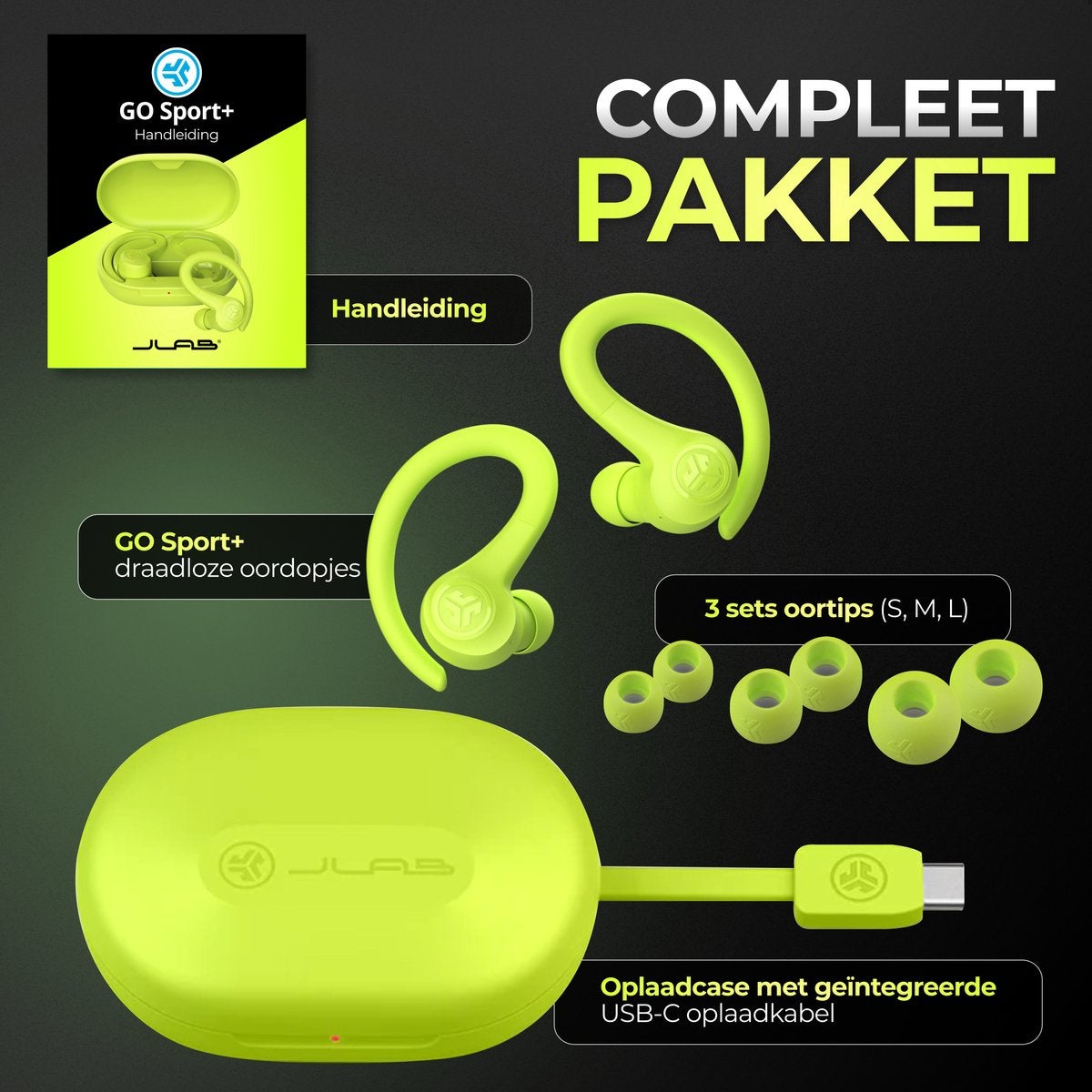 JLab Go Air Sport True Wireless Neon Geel