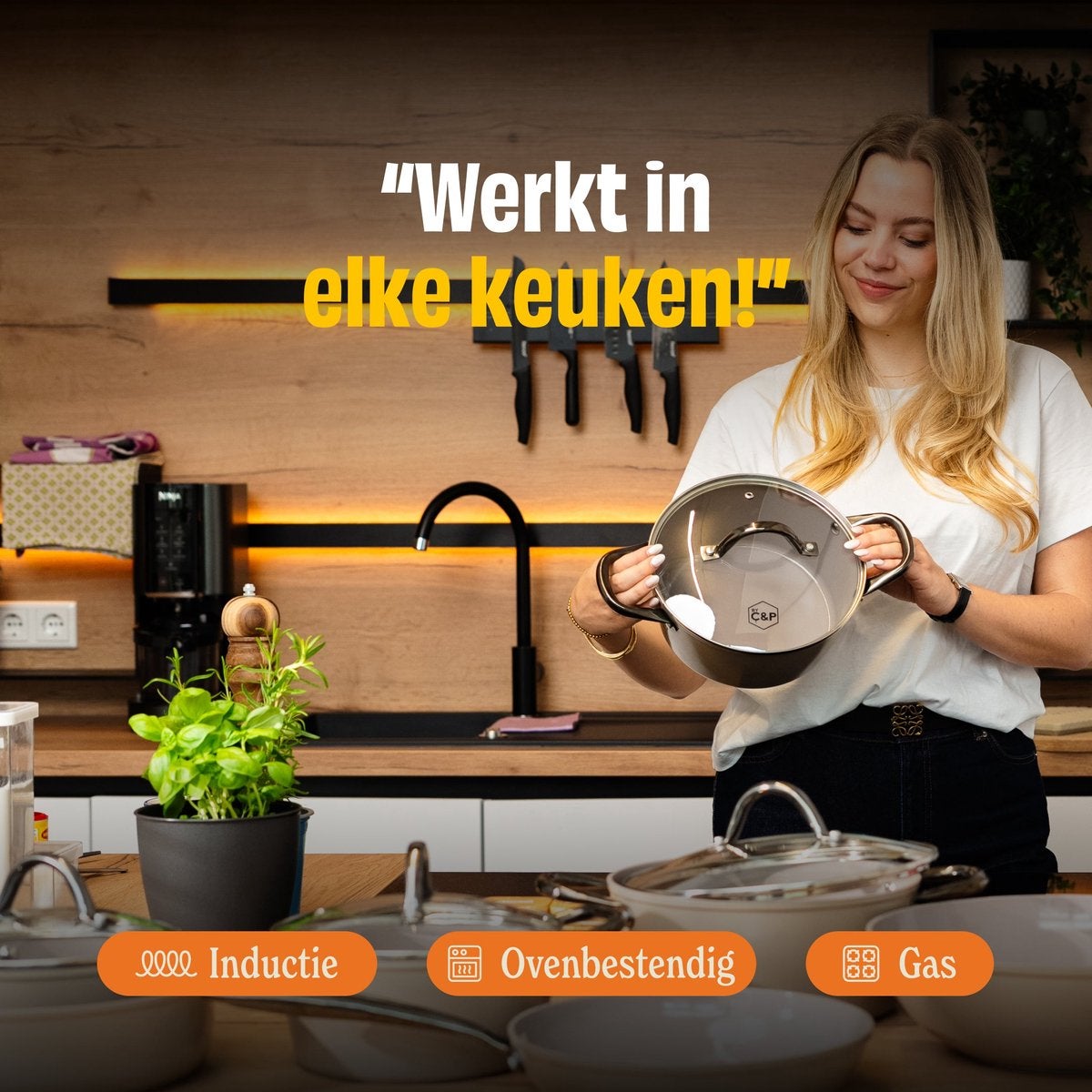 Cook & Pan Taupe of Mind Kookpan met deksel 22 cm