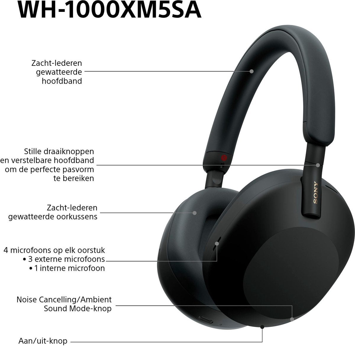 Sony WH-1000XM5SA Zwart incl. SoftCase