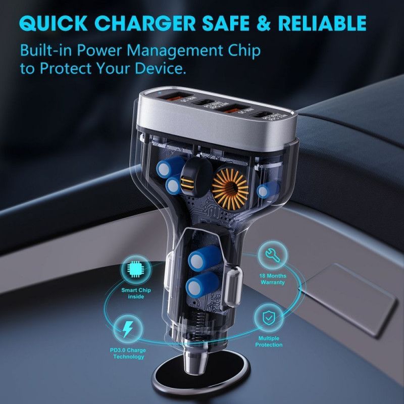 Veger CC53-2A2C PD QC 3A 66W Autolader Zwart