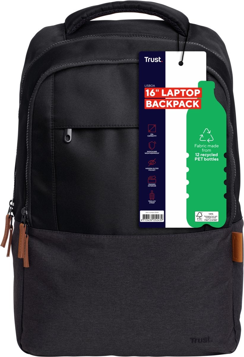 Trust Lisboa Laptophoes 16 Inch – Gemaakt Van 4 Gerecyclede PET-flessen, Schokabsorberend, Zacht Gevoerd, Groen, Past In Handbagage